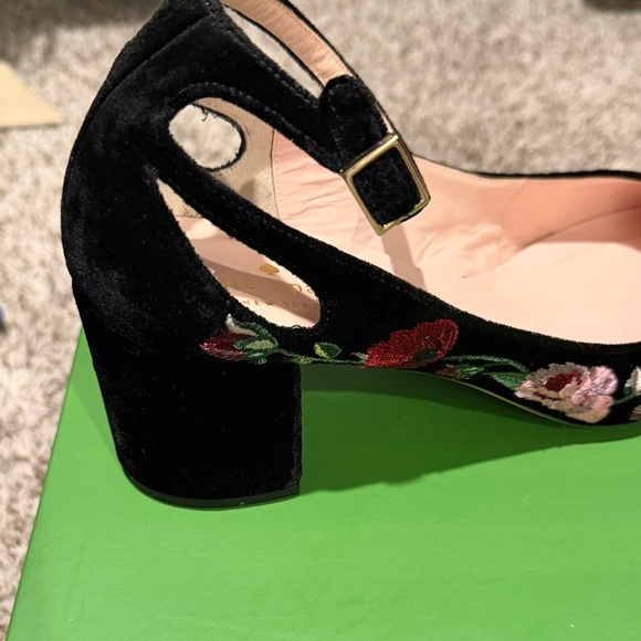Floral Embroidered Black Velvet Kate Spade Women's Shoes - Picture 5 of 7